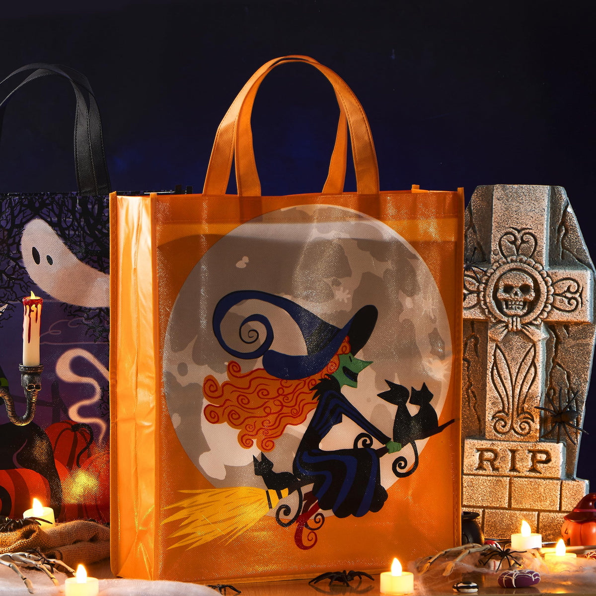JOYIN 12PCS Halloween Large Treat Goody Tote Bags, 17” x 15” Halloween Candy Gift Bags Bulk, Goodie Snack Baggies for Kids Trick or Treating, School Classroom Gifts, Party Favor Supplies in 6 Designs