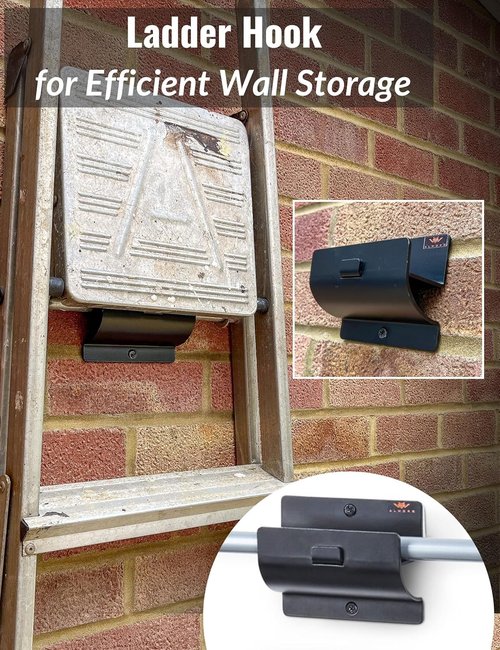 Heavy Duty Ladder Hook by [Brand Name] - Black Wall Mount Brackets for Garage Storage | Organize Tools & Folding Chairs