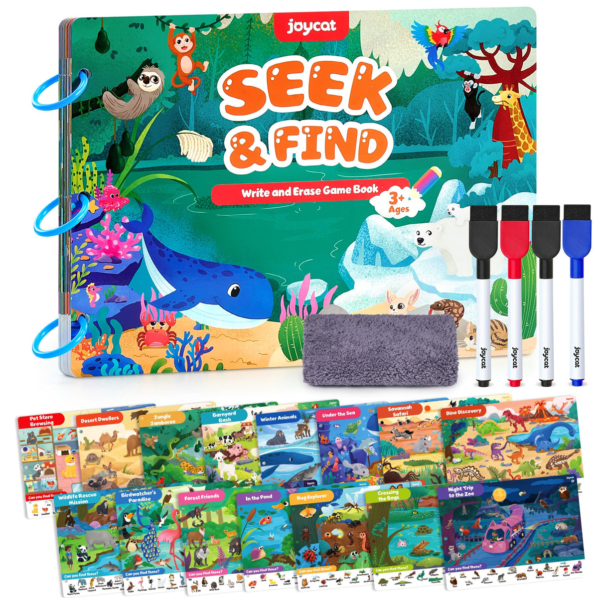 JoyCat Seek & Find Game Book - Animal Preschool Learning Activity for Toddlers & Kids, Travel Activities Toys for Road Trip Car Airplane, Christmas Toys, Educational Gifts for Boys Girls Ages 3-5