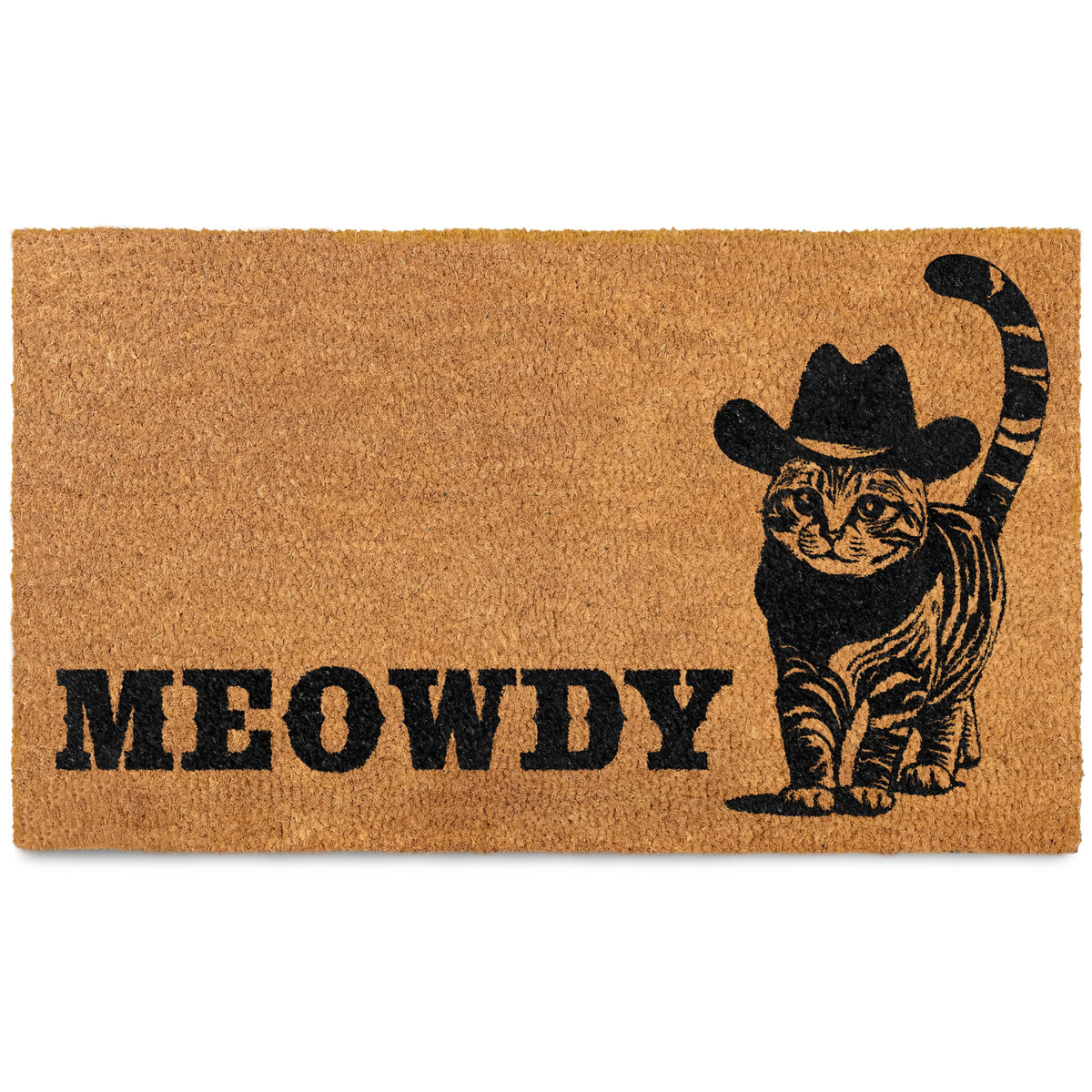 MAINEVENT Meowdy Doormat 30x17 Inch, Cat Front Door Mat for Covered Outdoor Area, Black Cat Welcome Mats for Front Door Gift, Coir Outdoor Doormat