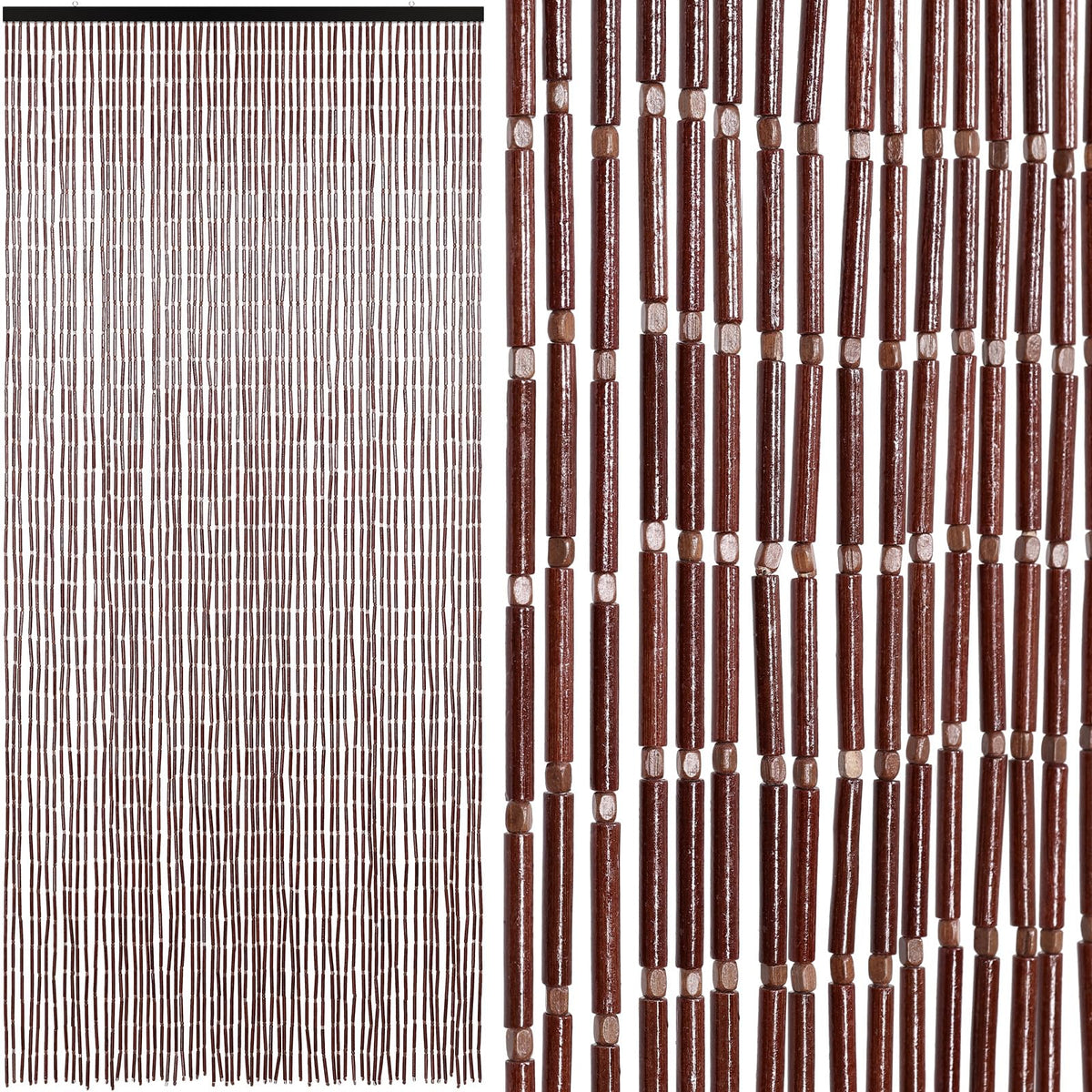 BECHAEO Handmade Bamboo Beaded Curtain for Doorway 65 Strands Hanging Door Beads Curtain for Hallway Window Closet Boho Rustic Hippie Home Store Decor, 35.5 x 75 Inches Coffee