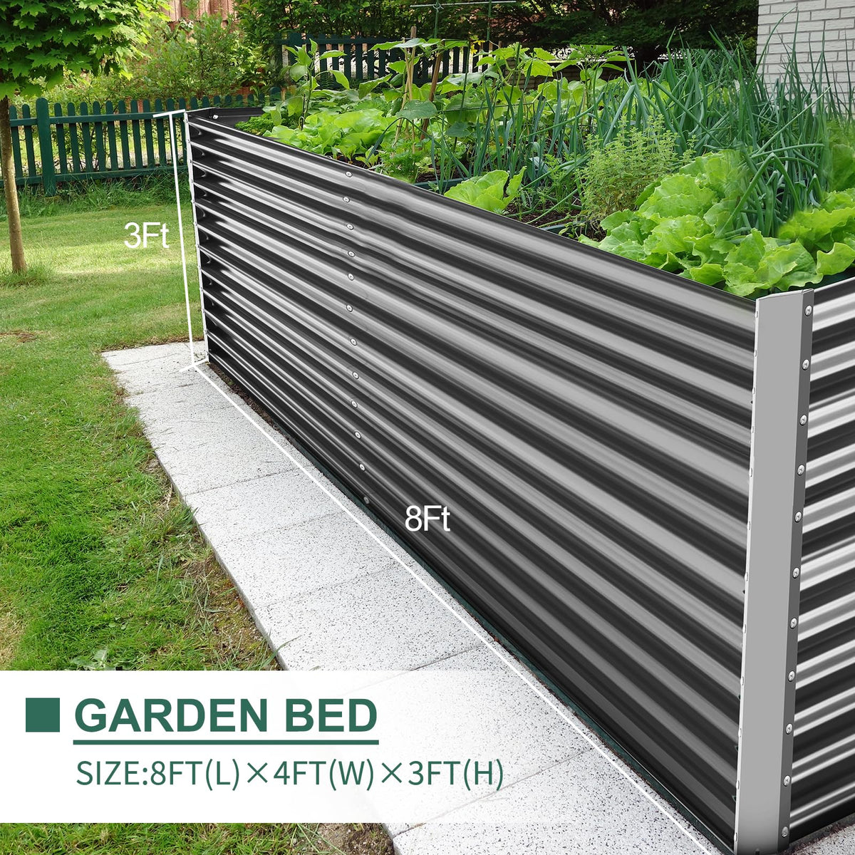 Land Guard 8x4x3ft Rectangular Galvanized Raised Garden Beds, Large-Capacity Metal Planter Box Outdoor, Durable Deep Raised Garden Bed 3ft Tall, Raised Beds for Gardening Vegetables, Modern Gray