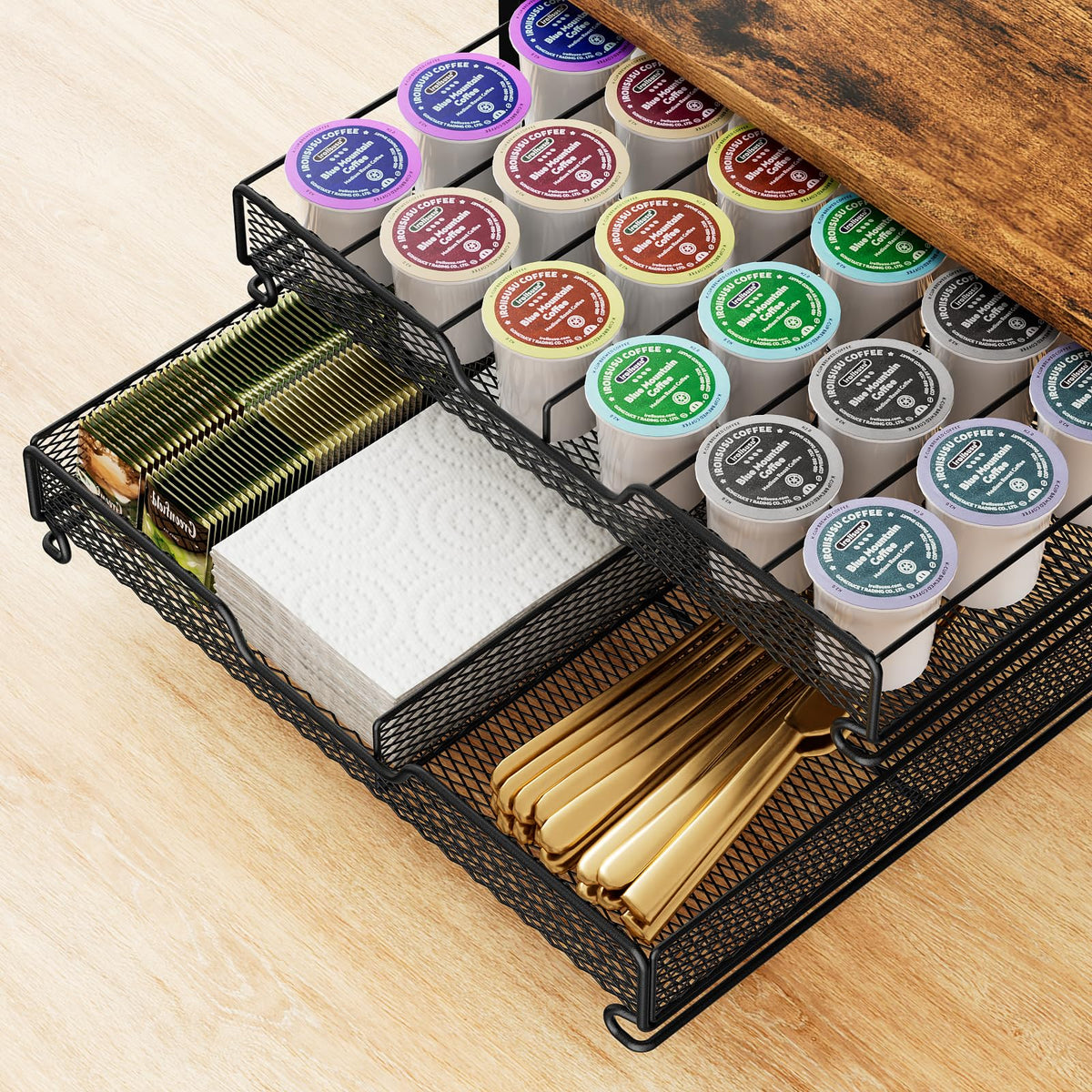Plaviya Coffee Bar Station Organizer, 4 Tier K Cup Organizer Mug Holder with 12 Hooks, Coffee Pod Holder, Multifunctional Countertop Organizer for Kitchen