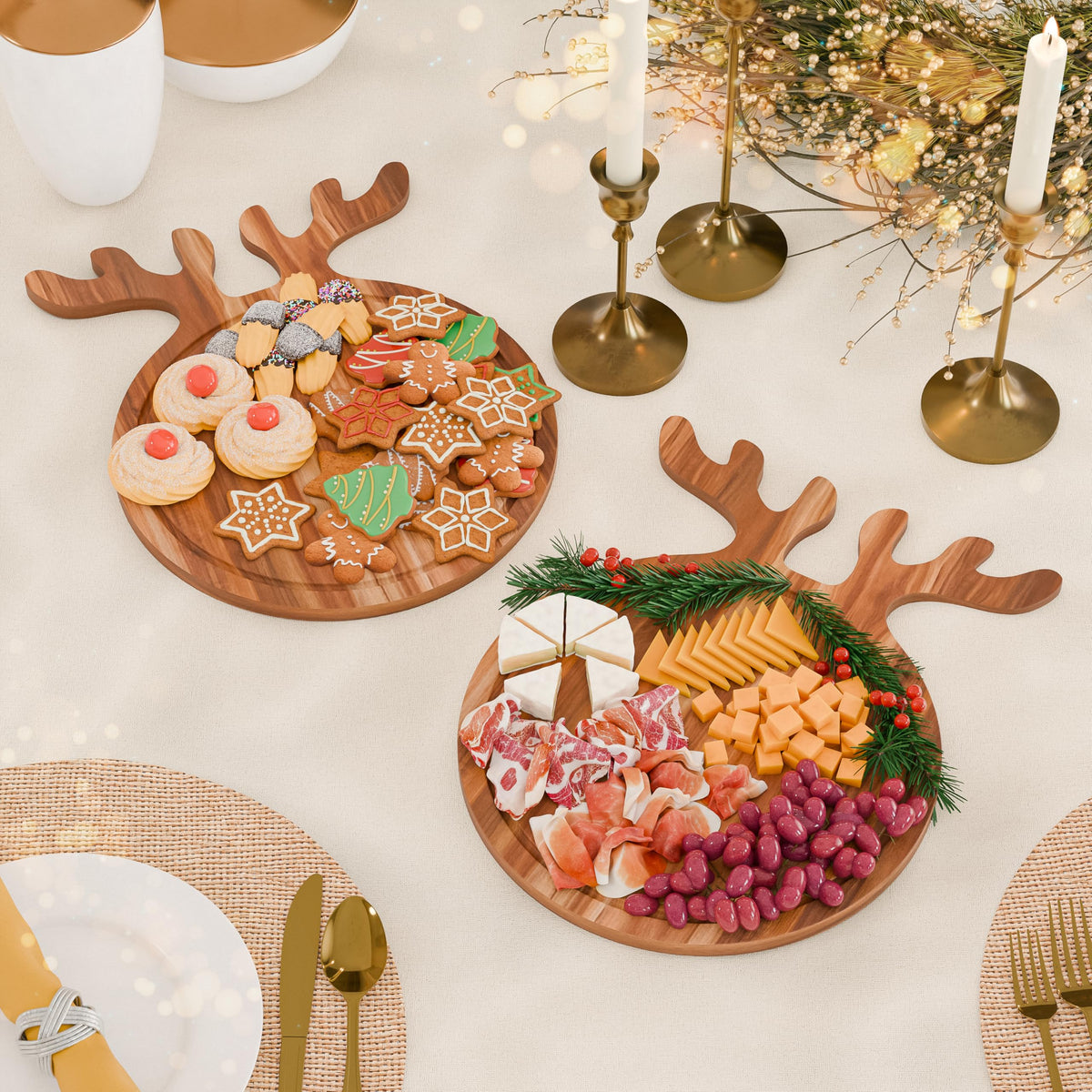 New – Reindeer Charcuterie Board – Acacia Wood Christmas Cutting Board (17x13in) Holiday Serving Tray, Winter Cheese Board, Wooden Christmas Platter & Kitchen Decor Gift for Festive Entertaining
