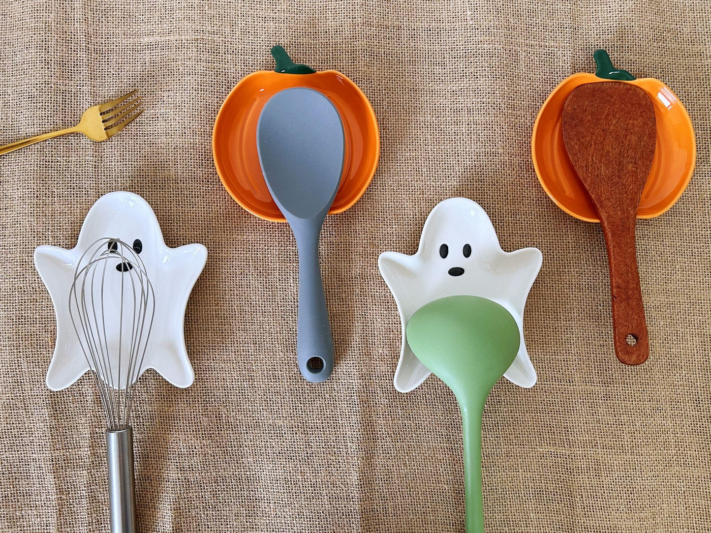 Ceramic Spoon Rest for Stove Top, Halloween Pumpkin Cute Spoon Rest for Kitchen Counter, Cooking Spoon Holder for Kitchen Counter, Utensil Rest Spatula Rest Ladle Holder Tong Rest (Orange)