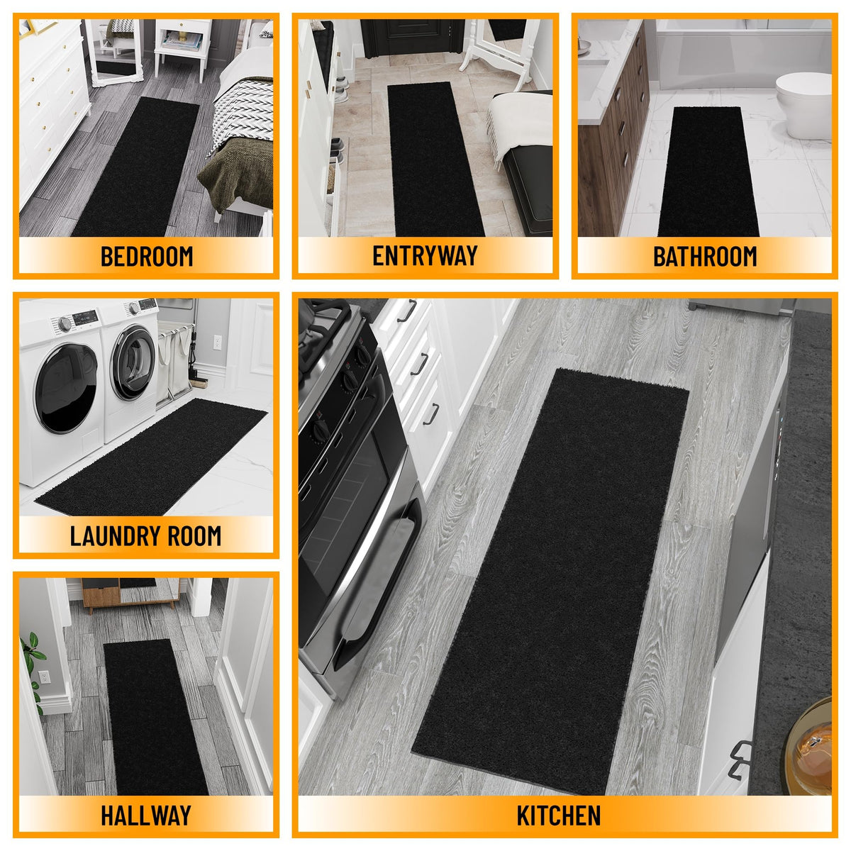Ottomanson Shag Area Rug 3' x 5', Fluffy Bedroom Rug with Non-Slip Rubber Backing, Soft Non-Shedding Accent Rug for Living Room, Nursery, Entryway, Dorm, Black