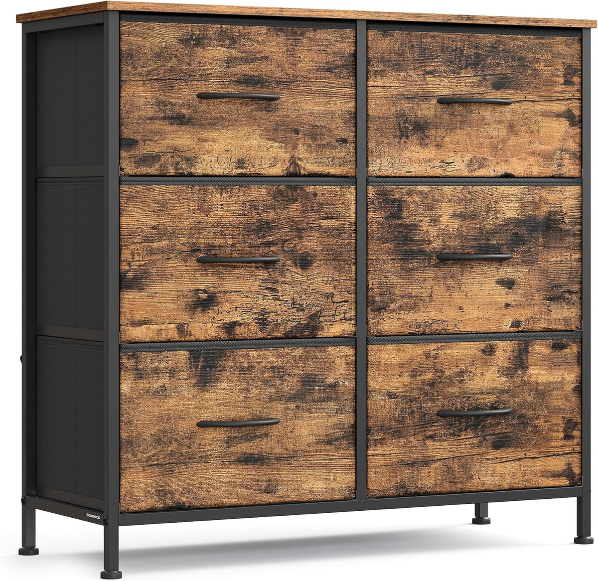 SONGMICS Dresser - 6 Non-Woven Fabric Drawers Storage Organizer Unit | Rustic Brown & Ink Black