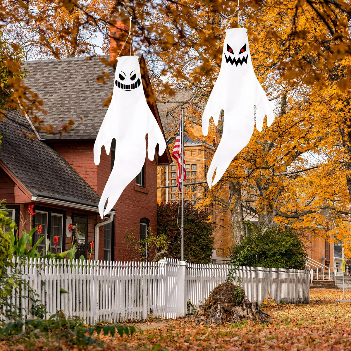 Geefuun 2PCS Halloween Fierce Ghost Windsocks Hanging Decorations - 43 Inch Flag Wind Socks for Home Yard Outdoor Decor Party Supplies