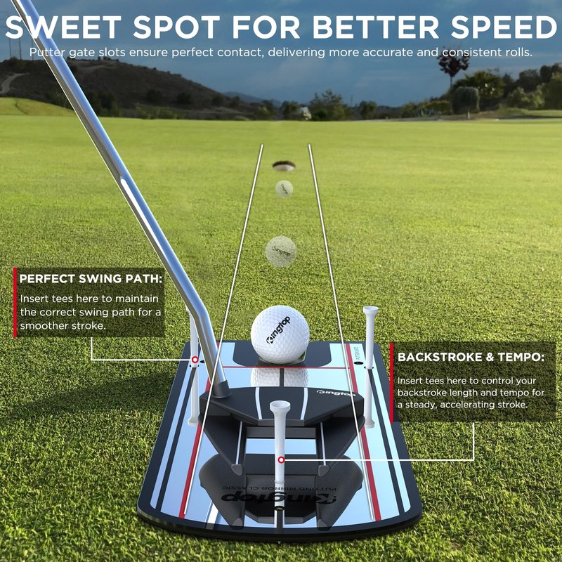 KINGTOP Classic Golf Putting Mirror - Portable Alignment Putting Training Aids for Consistency & Accuracy - Ideal for Indoor | Outdoor Practice, with Carry Bag and Golf Tees