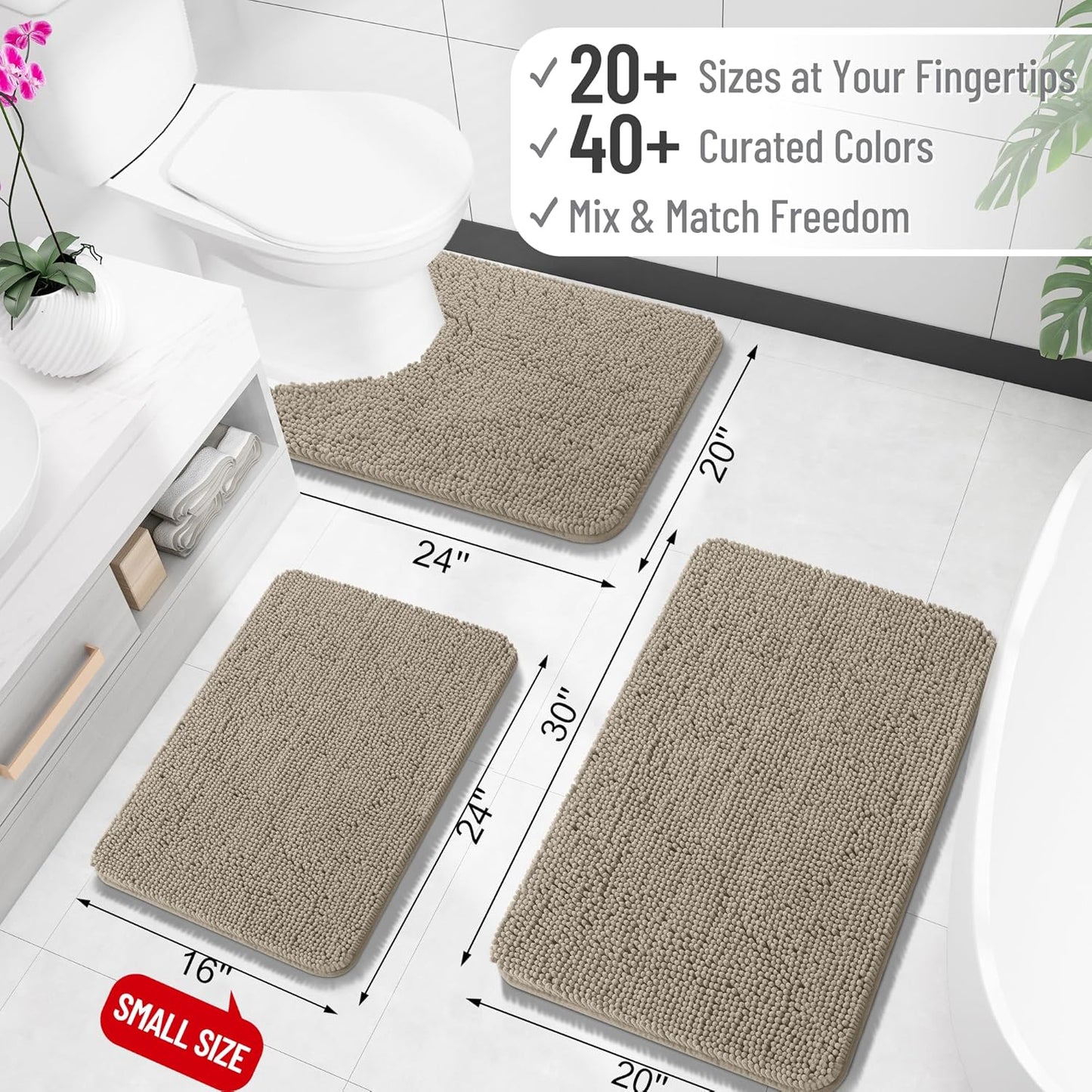 OLANLY Large Bath Rugs - Extra Soft Chenille, Quick Dry & Machine Washable | 70x46 Warm Taupe