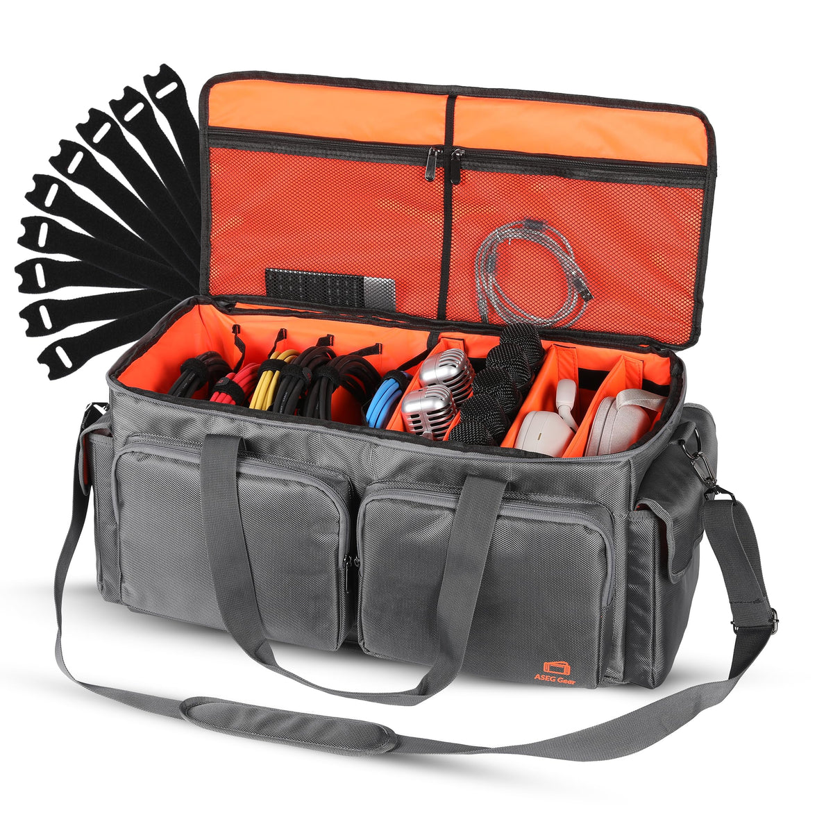 ASEG Gear Heavy Duty - DJ Cable Bag Organizer with Detachable Dividers – Travel Gig Bag – Case for Equipment - Music Equipment & Accessories - Heavy Duty Exterior & Padded Nylon Interior