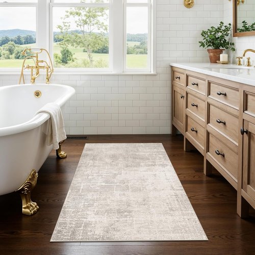 HAOYUNLAI Entryway Area Rug - Soft Abstract Design | Washable Non-Slip Carpet for Kitchen & Bedroom (2x3, Beige/Cream)