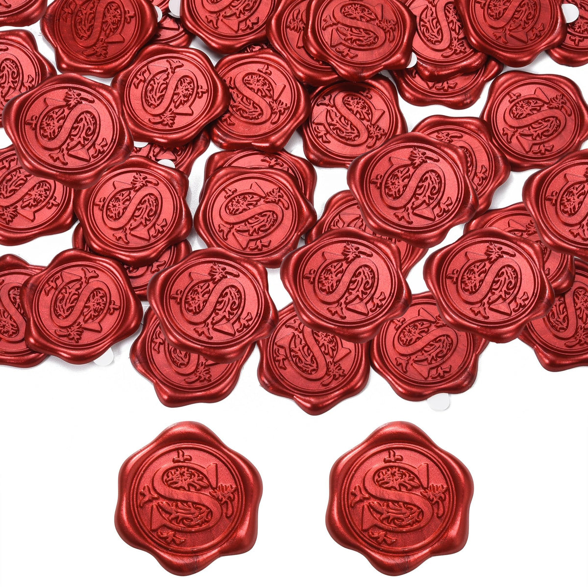 Yoption 50pcs Initial Alphabet S Wax Seal Stickers, Metallic Red