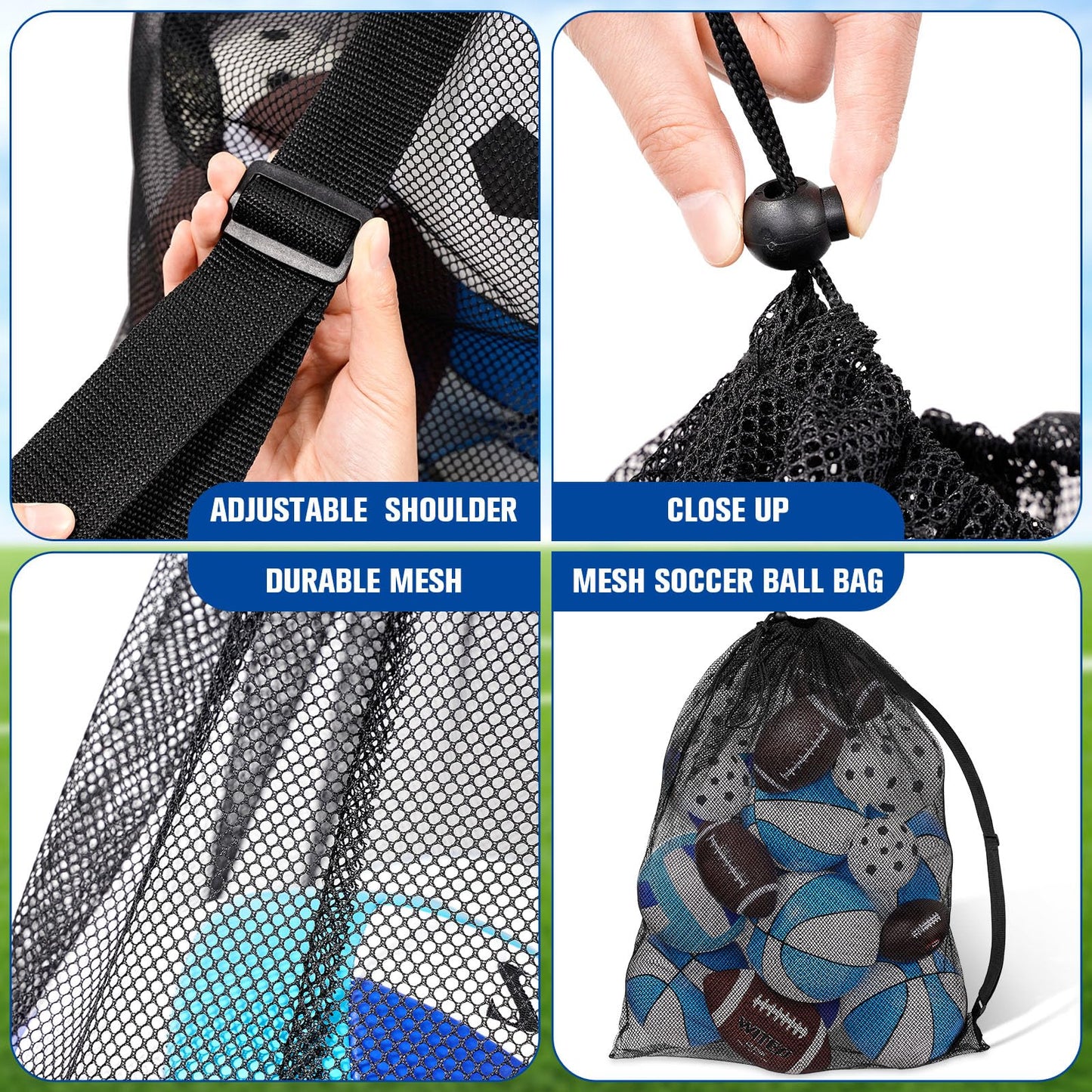 Shappy 6 Pack Extra Large Sports Ball Bag 30 x 40 Inches Mesh Soccer Basketball Bags Large Mesh Pouch with Adjustable Shoulder Strap for Football Volleyball Gym Sports Equipment