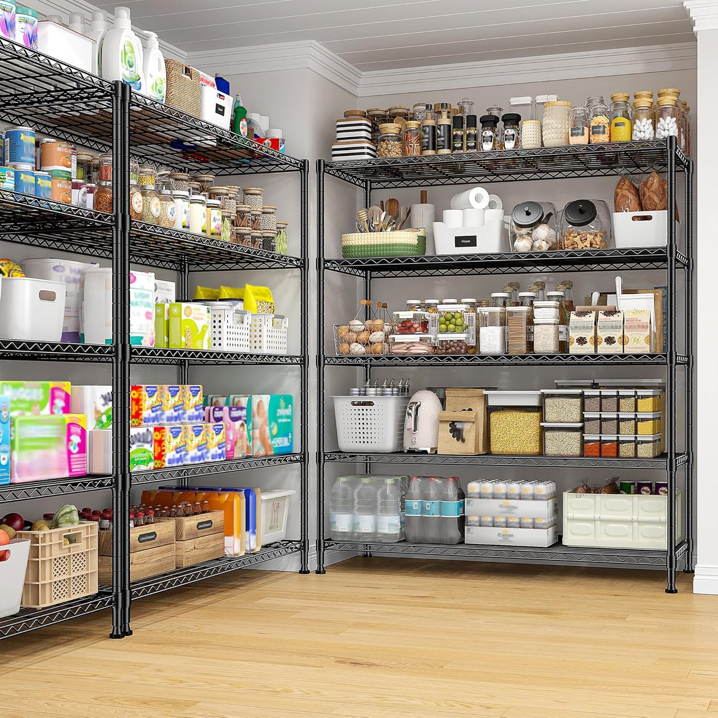 Skiennix 5-Tier Wire Shelving Unit - Adjustable Metal Storage Shelves for Kitchen, Garage & Pantry | 45"W x 13.5"D x 70.5"H - Black