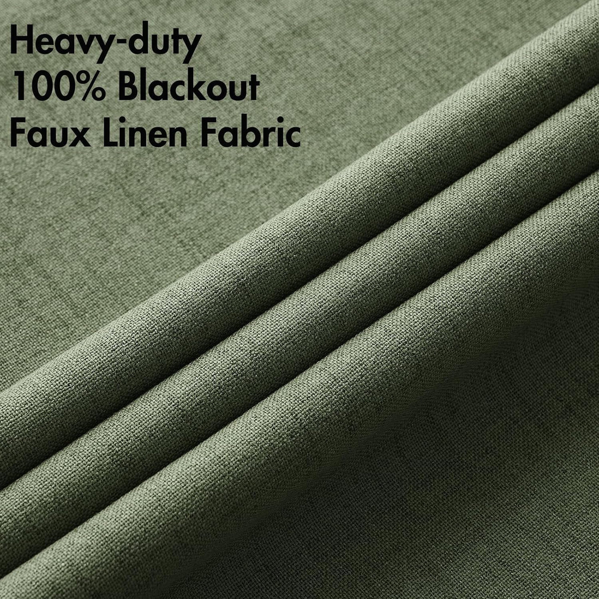 MIULEE Blackout Linen Textured Curtains - Thermal Insulated Olive Green Drapes | 52 x 84 Inch (2 Panels)