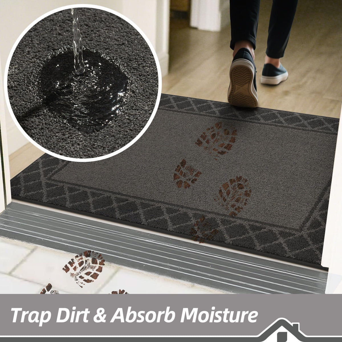 BEQHAUSE Door Mat Indoor Entrance Dirt Trapper Rugs for Entryway Non Slip Welcome Mat Absorbent Floor Mat Low Profile Washable Front Doormat for Dirty Paws, 20" x 32", Black