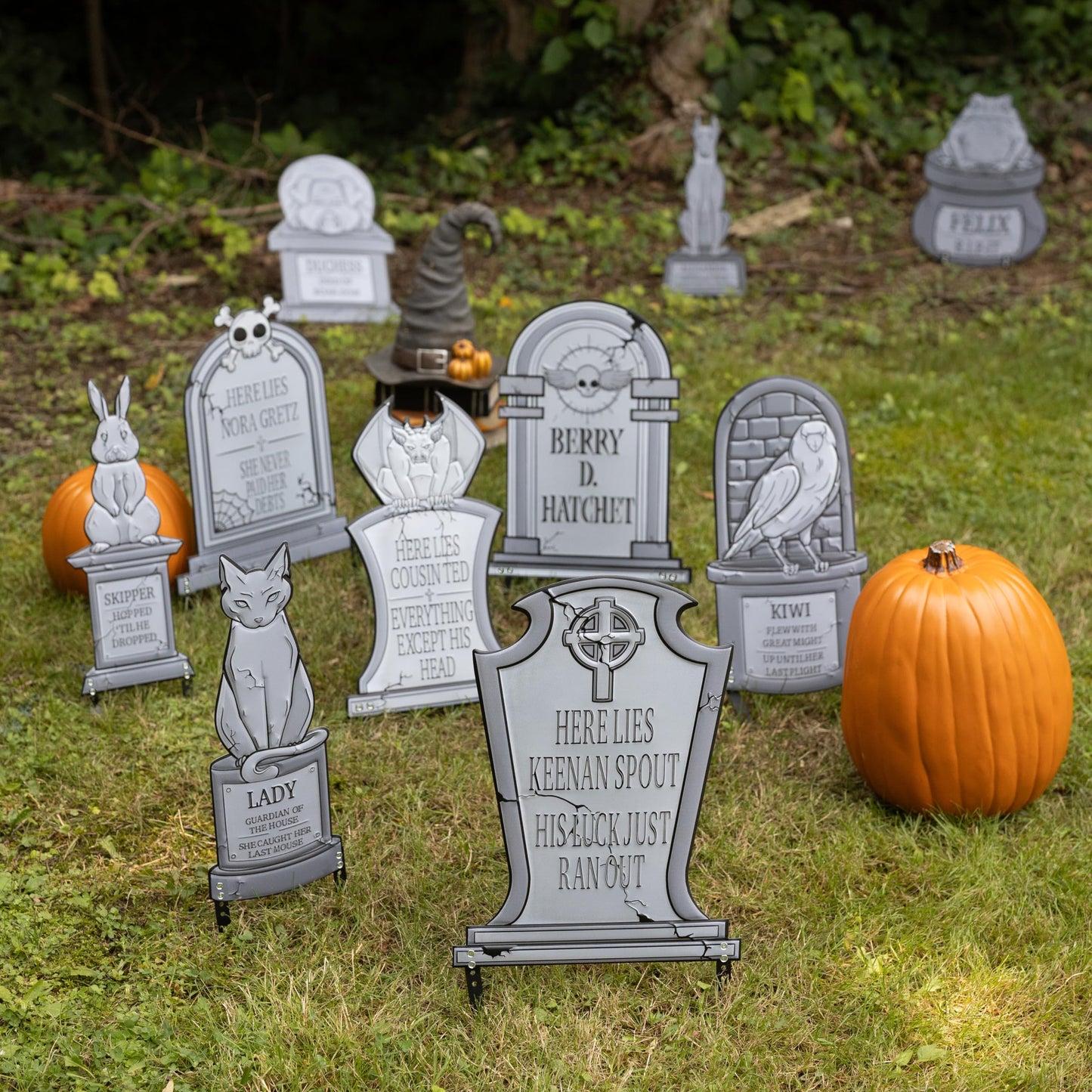 3-D Metal Halloween Ghost XL 17" Tombstone w Stakes -IRMA GONER- Durable, Rustproof, UV Raised Printing- Upgrade Your Haunted House Mansion Cemetary Lawn Decor- No More Flimsy Foam Graveyards