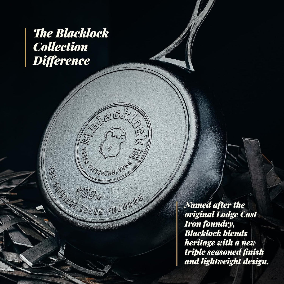 Lodge Blacklock 12" Triple Seasoned Cast Iron Skillet - Lightweight Design | Effortless Cleanup