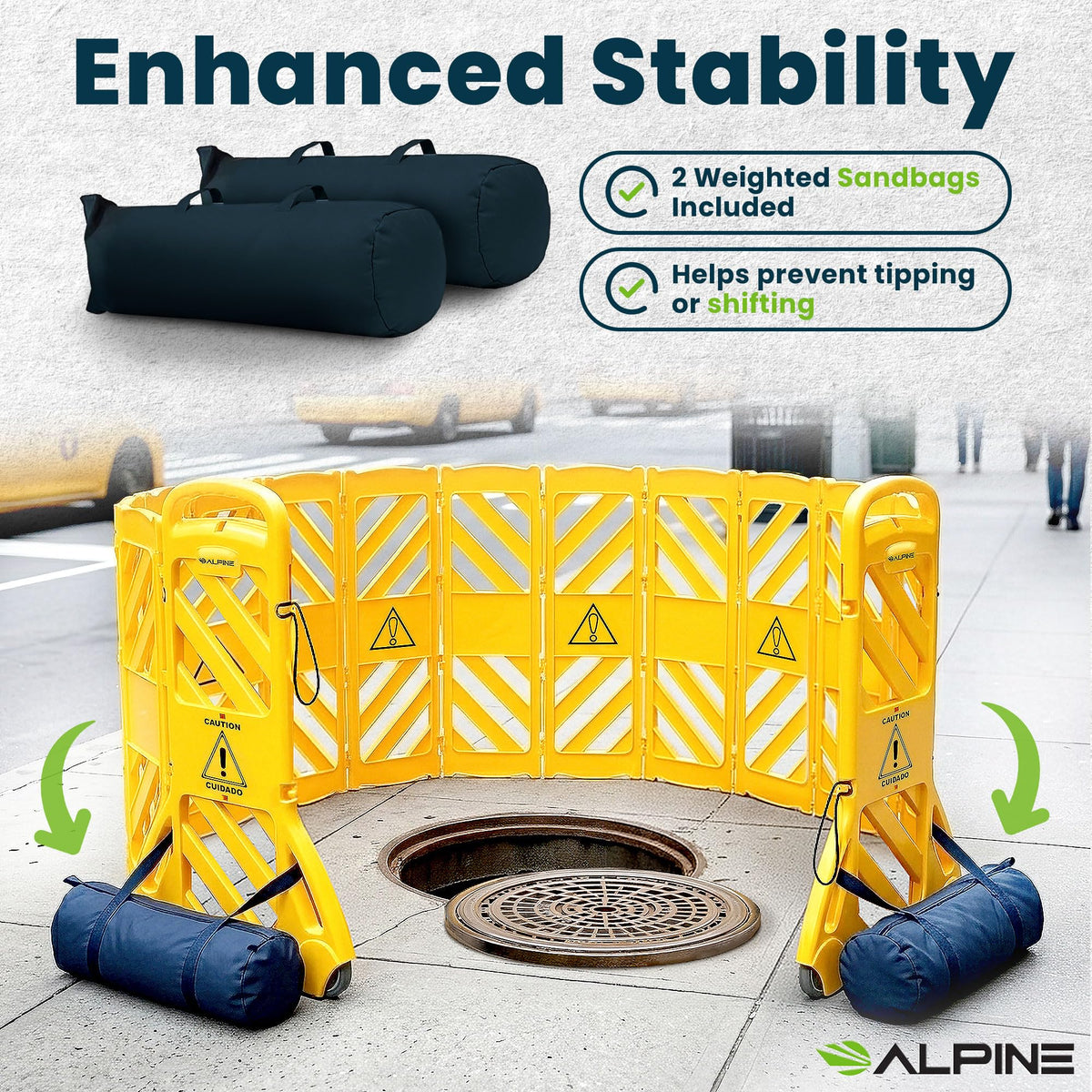 Alpine Commercial Safety Barriers, 13 Foot Expandable Mobile Barricade System - Folding Portable Barrier, Traffic Barricade Fence, Plastic Barricade for Construction, Traffic Control, Driveway Gate