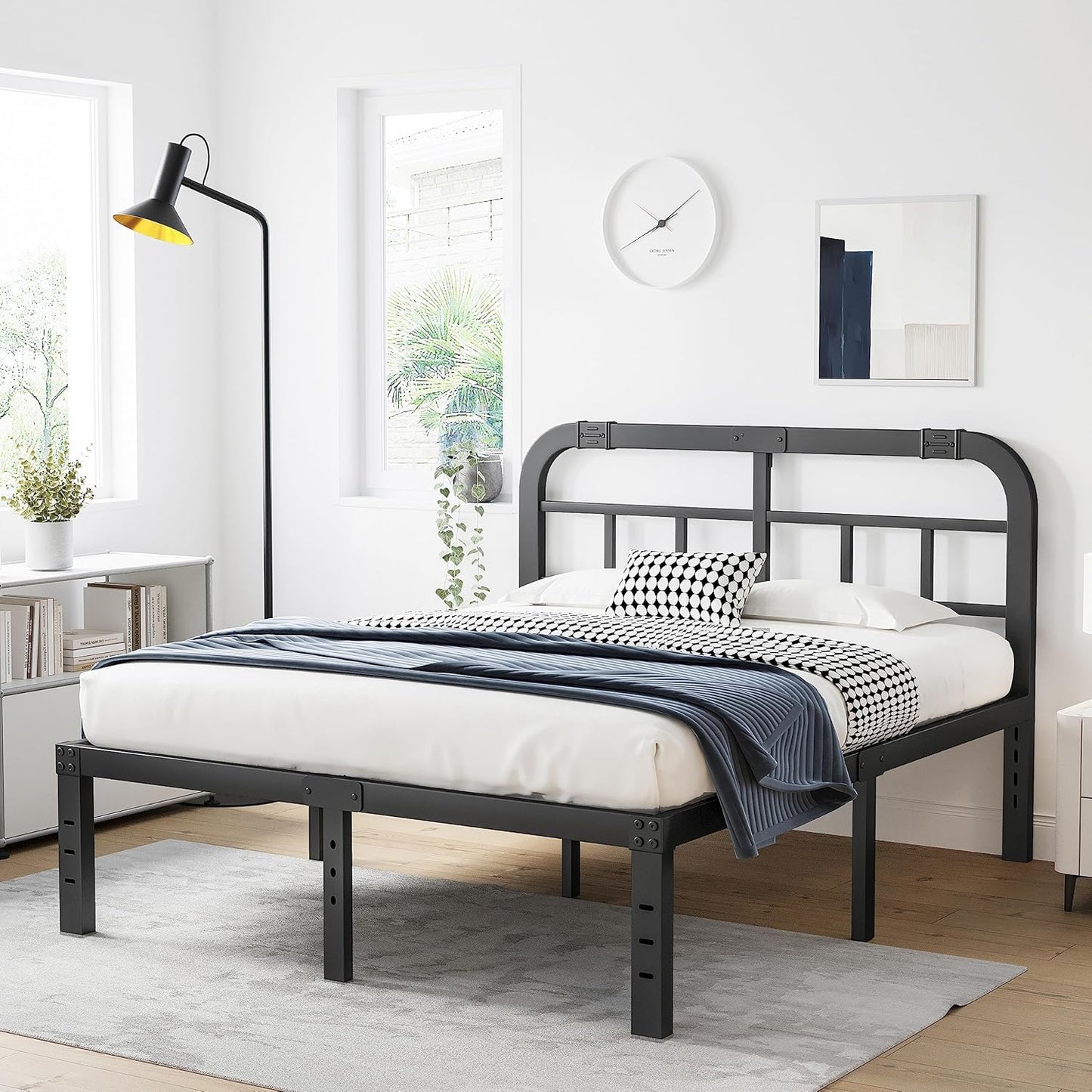 ZIYOO Queen Size Bed Frame - Heavy Duty Steel Slats, 1500LBS Support, Easy Assembly, Noise-Free | Black