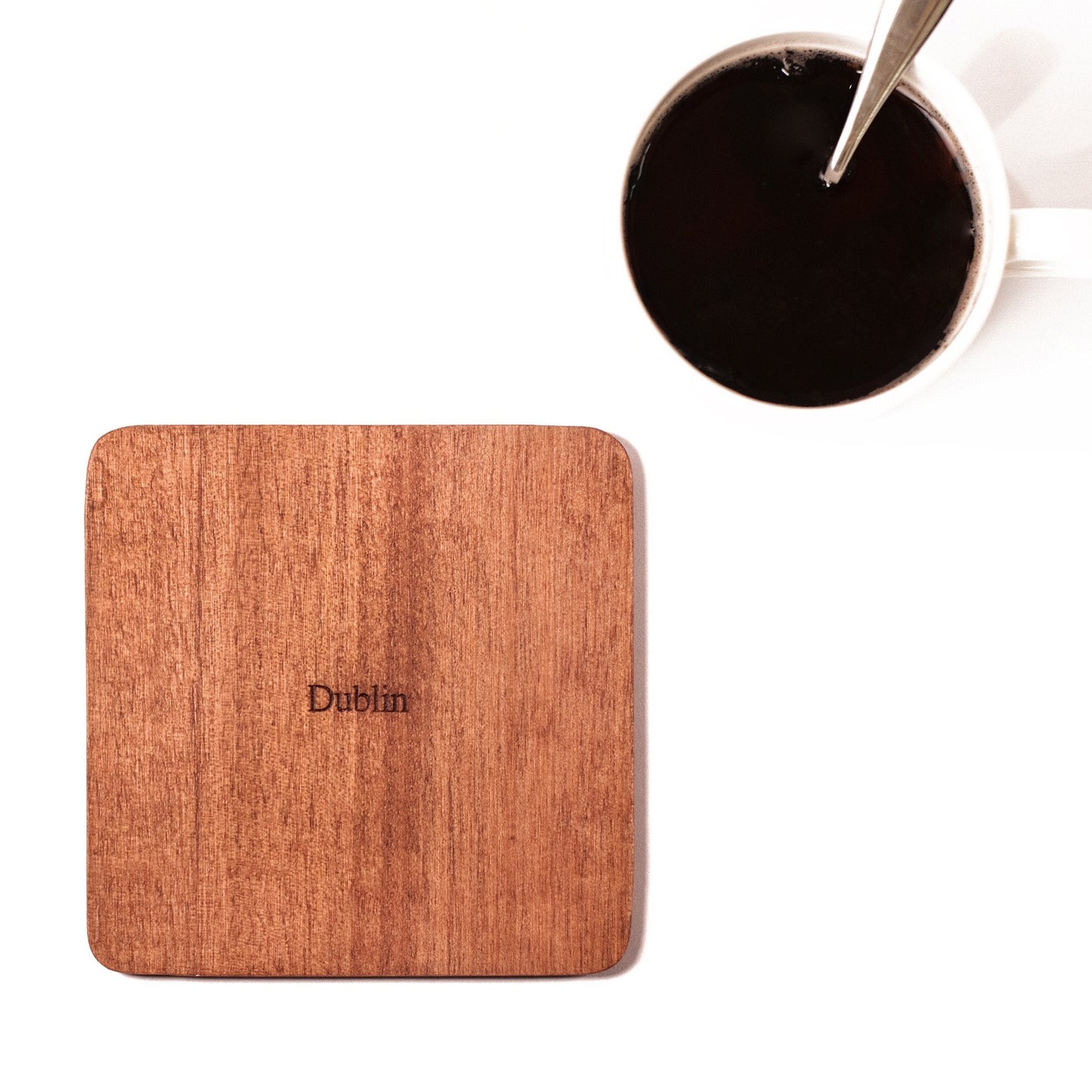 Dublin Map Coaster by O3 Design Studio, Set Of 4, Sapele Wooden Coaster With City Map, Handmade