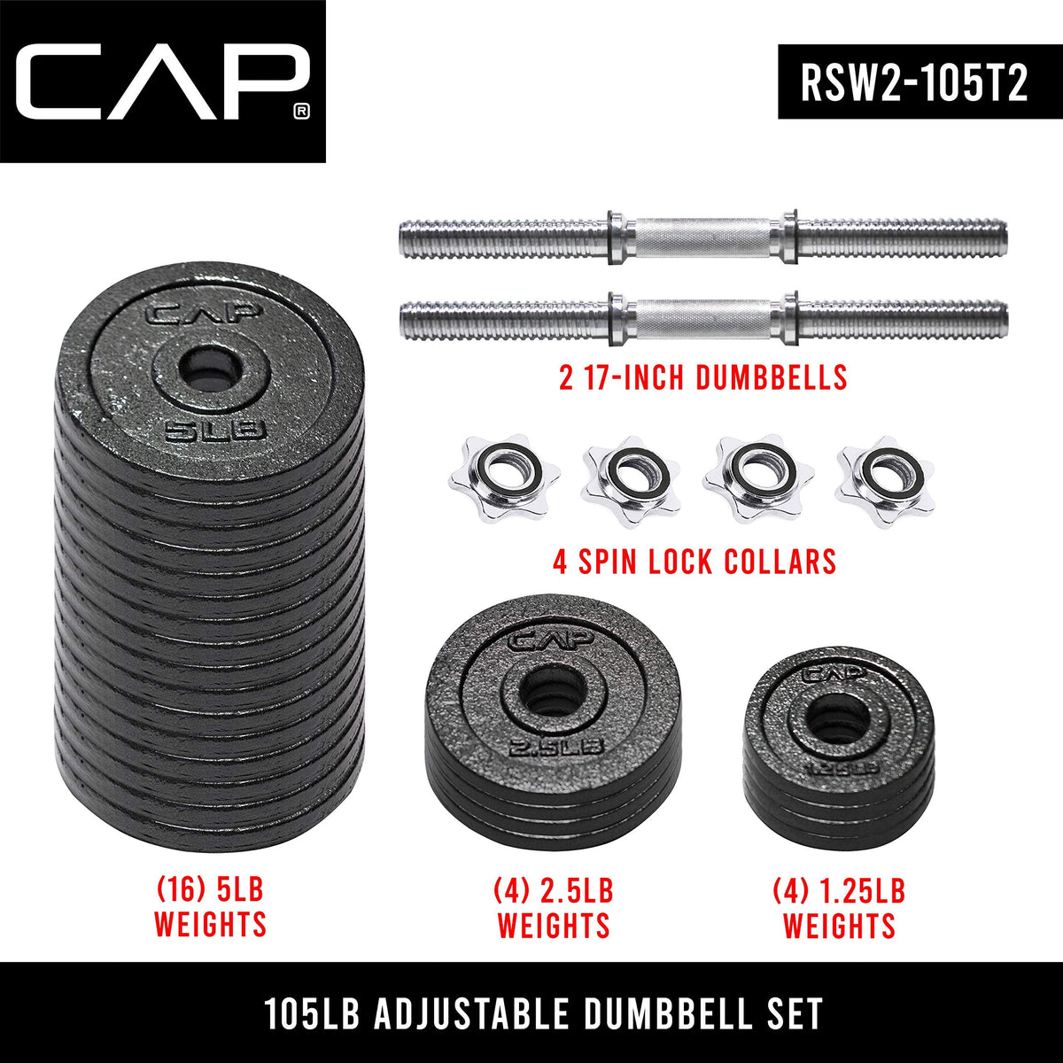 CAP Barbell 52.5-Pound Adjustable Dumbbell Weight (Pair), chrome finish