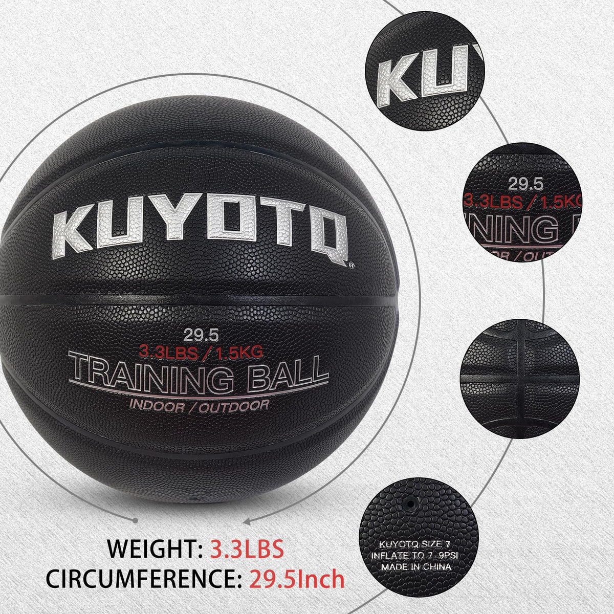 KUYOTQ 3.3LBS 29.5" Weighted Heavy Basketball Composite in&Outdoor Trainer Basketball for Improving Ball Handling Dribbling Passing and Rebounding Skill (deflated, Size 7)
