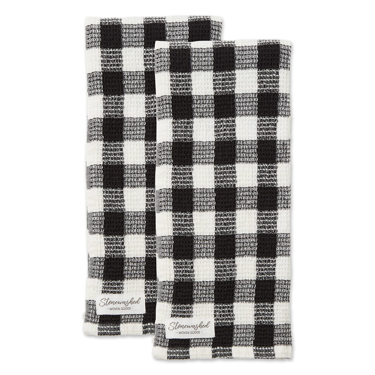 DII Washed Waffle Weave Collection, Dishtowel Set, 18x28, Black Check, 2 Piece