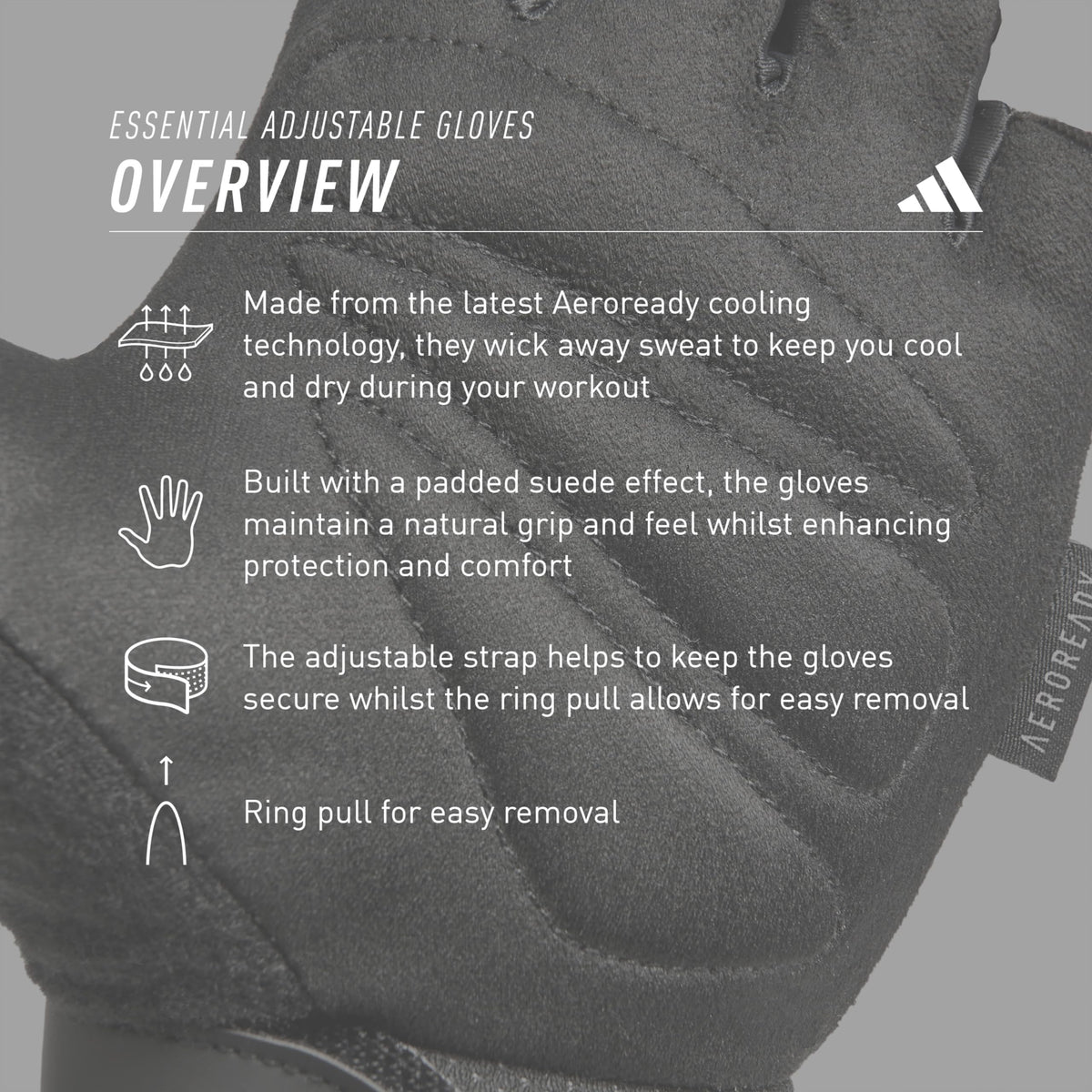 adidas Essential Adjustable Fingerless Gloves for Men and Women - Padded Weight Lifting Gloves - Adjustable Wrist Straps for Tailored, Secure Fit - White, Small