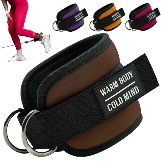 WARM BODY COLD MIND Adjustable Ankle Straps for Cable Machines Men and Women, for Gym, Weightlifting, Fitness, Workouts, Functional Trainers (Brown, Pair)