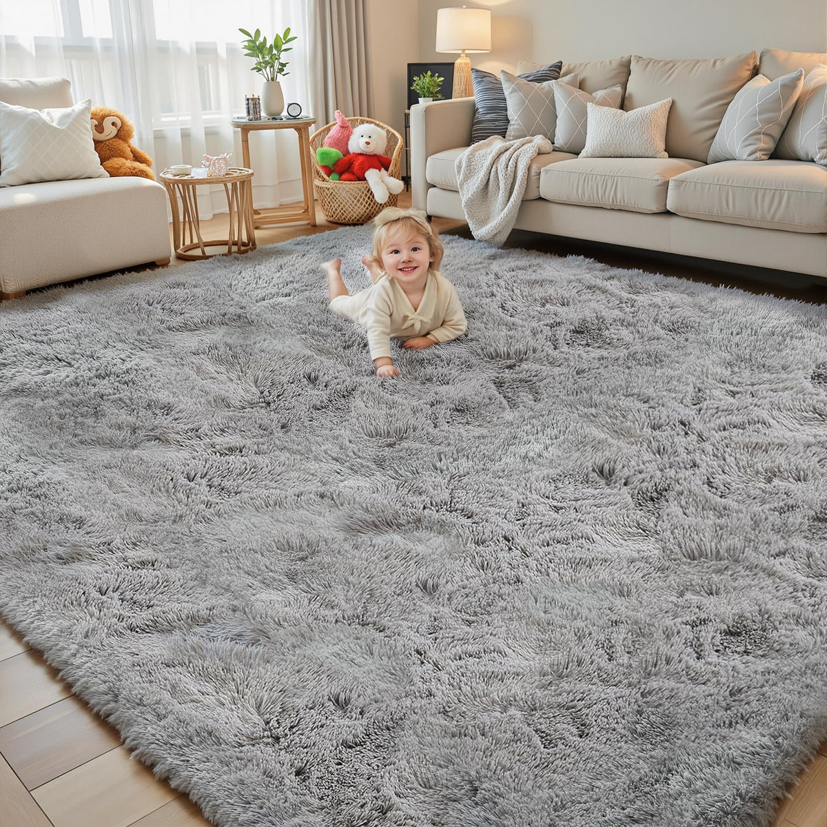 junhejiamei 8x10 Area Rugs for Living Room Bedroom Rug, Large Shaggy Soft Plush Furry Bedside Rug, Area Rugs for Home Decor (Light Grey, 8x10 Feet)