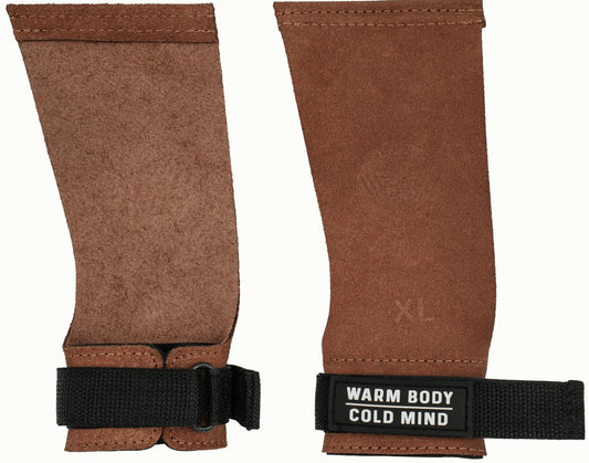 WARM BODY COLD MIND Leather Hand Grips - NO Holes for Weightlifting, Powerlifting, Gymnastics, Cross Training, Pull-Ups, Weight Lifting, Wrist and Palm Protection (Amber, S)