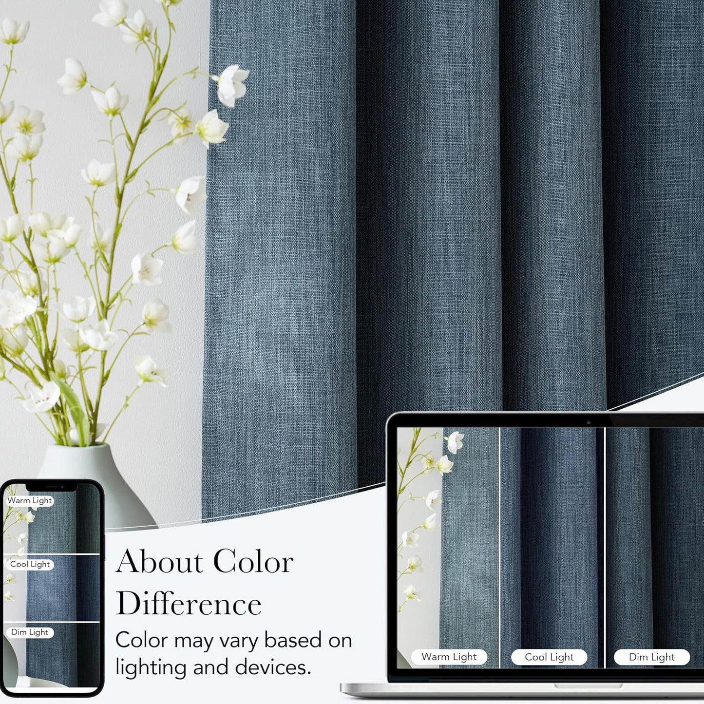 NICETOWN Faux Linen Blackout Curtains - Mist Blue Privacy Panels for Living Room & Bedroom | 63 Inches Long, 2 Panels