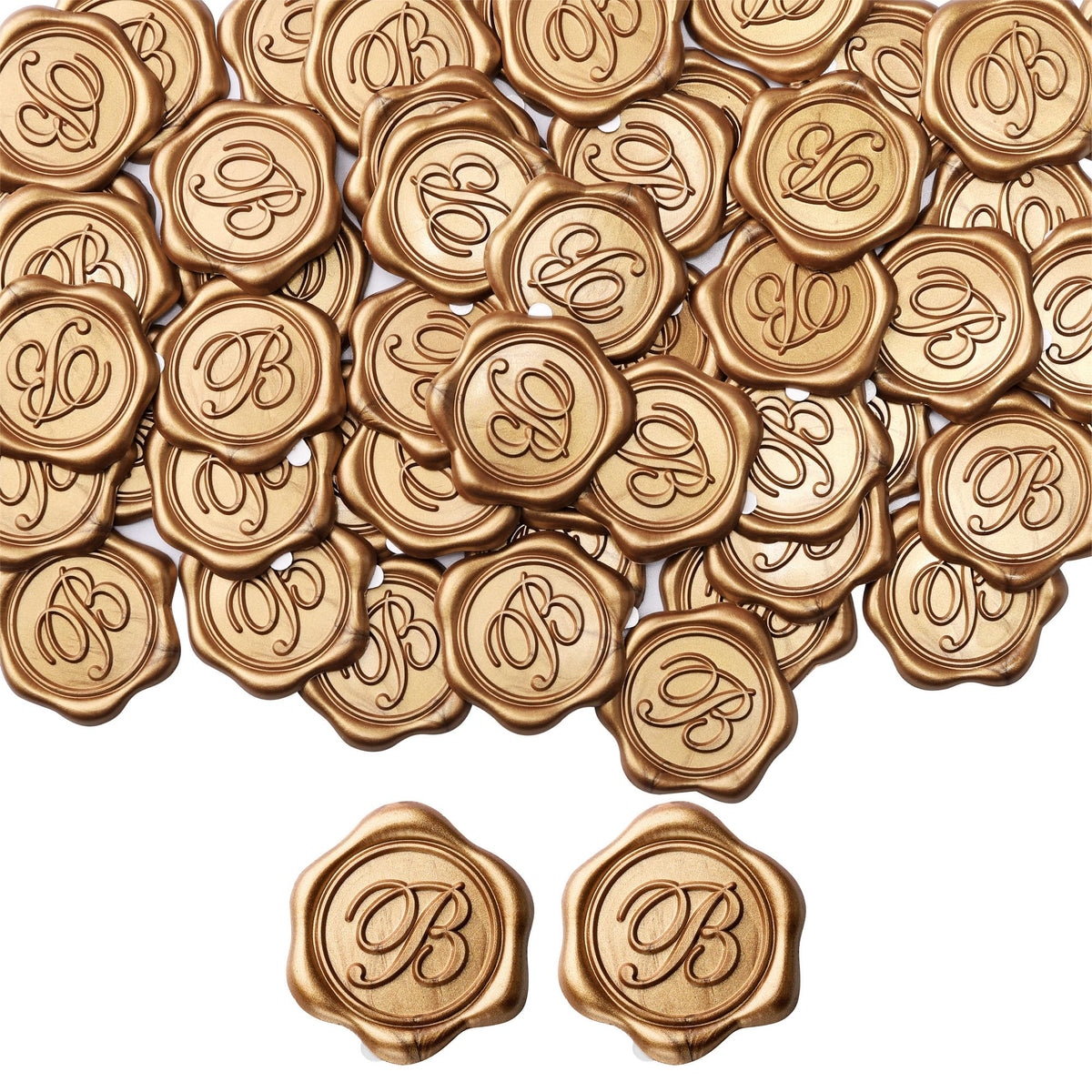 Yoption Initial Alphabet B Adhesive Wax Seal Stickers, 50 Pack Letter Wax Seal Stickers Envelope Seal Stickers Envelope Seals Self Adhesive Gold Stickers for Wedding Party Birthday Christmas (B)