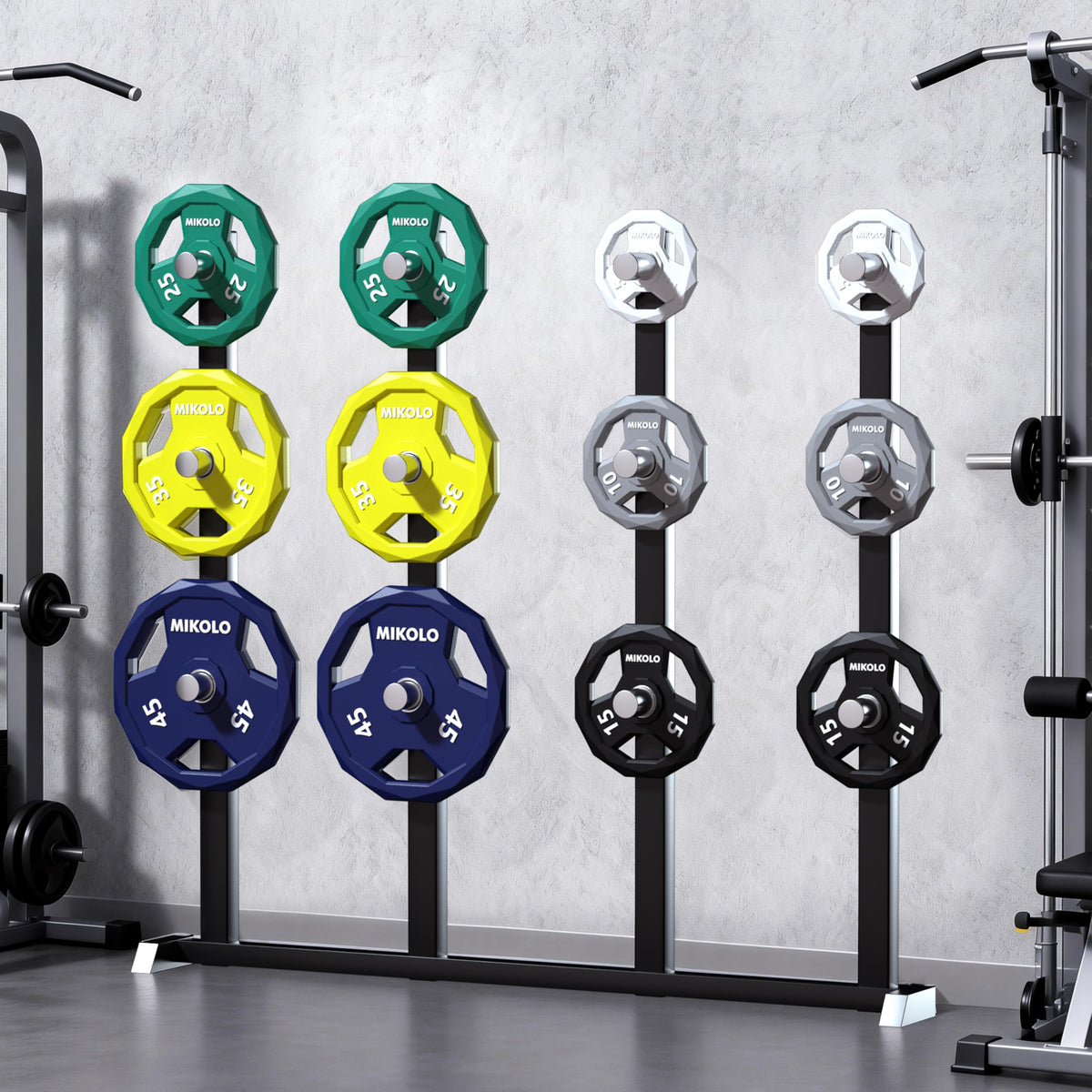 Mikolo Olympic Weights Set 2-Inch Rubber Plates, 12-Sided Non-Roll Rubber Grip with 3 Handles for Home Gym, Strength Training 5LB Pair