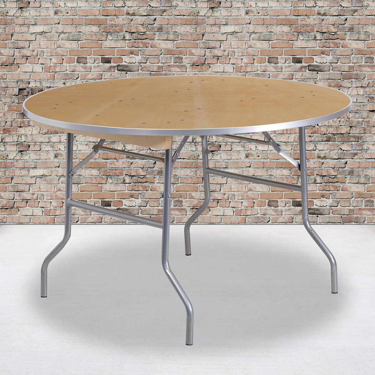 Flash Furniture Fielder 4-Foot Round HEAVY DUTY Birchwood Folding Banquet Table with METAL Edges