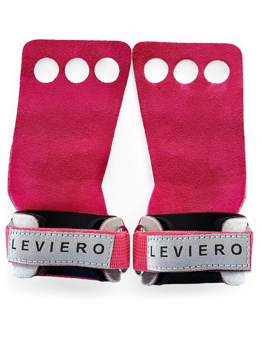 LEVIERO Woddies Gymnastics Grips for Crossfit, Pull-Ups, Weightlifting - Soft Leather, Comfort Fit, Durable WOD Grips for Adults XL Pink