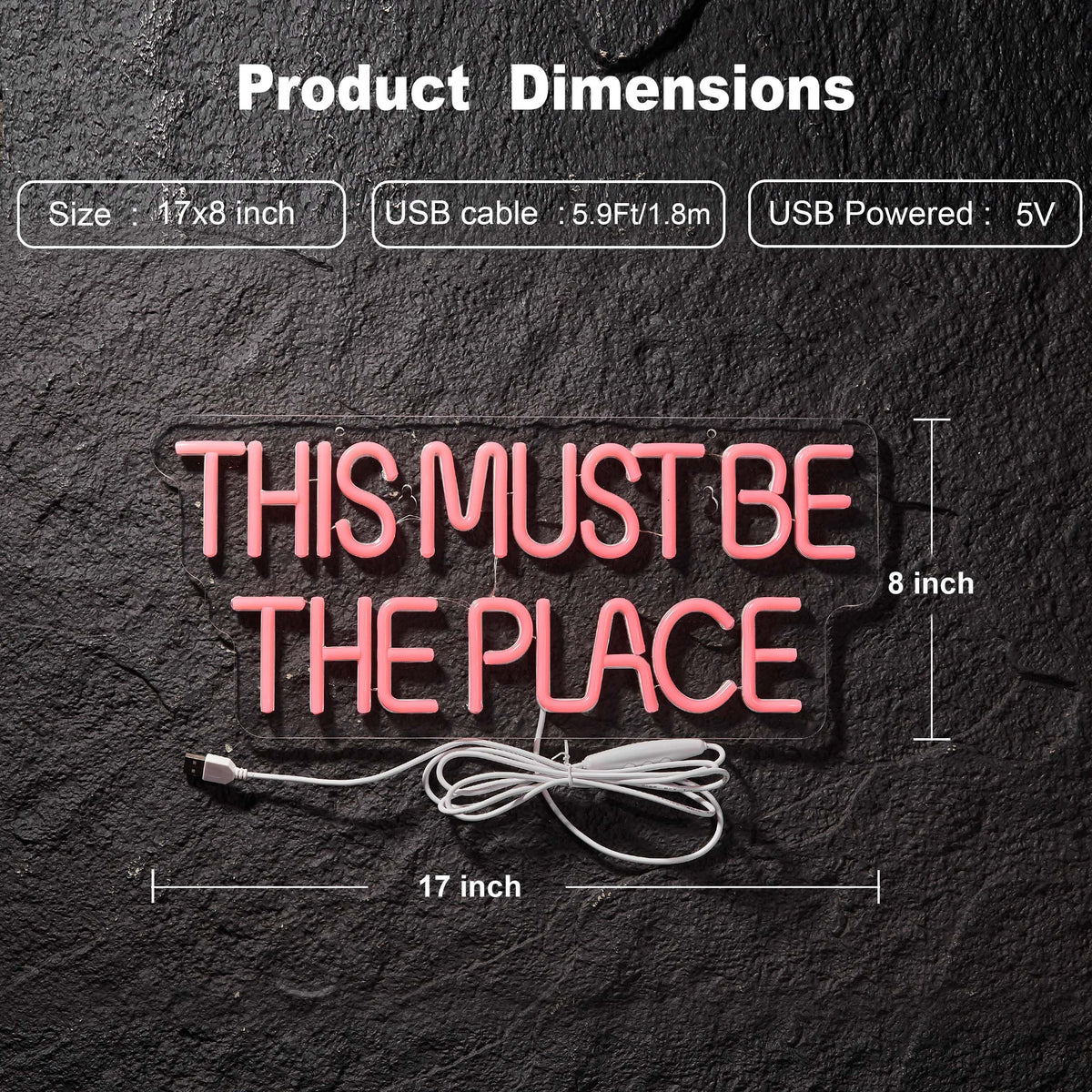 This Must Be The Place Neon Sign for Wall Décor Dimmable LED Neon Light USB Powered Neon Art Signs(Pink)
