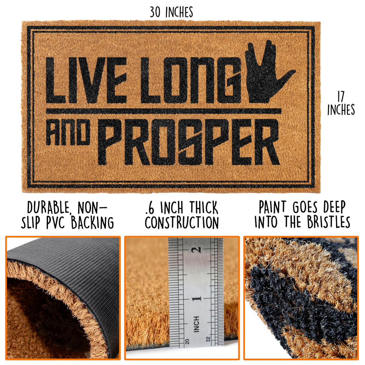 MAINEVENT Live Long and Prosper Door Mat 30x17 Inch, Star Fans Outdoor Decor for Covered Porch Patio, Nerd Welcome Mat, Geeky Home Decor