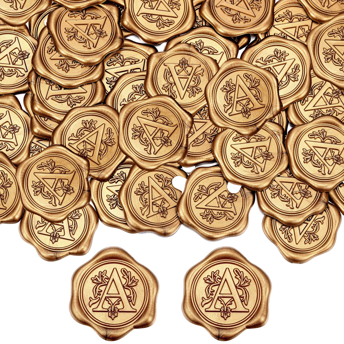 Yoption 50Pcs Initial A Wax Seal Stickers, Retro Antique Gold Letter Self Adhesive Envelope Seal Stickers for Wedding Party Birthday Christmas (A)